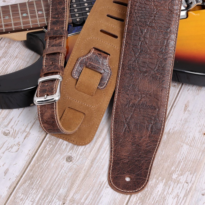 Nefelibata 3" Wide Extended Guitar Strap, Full Grain Cowhide Leather