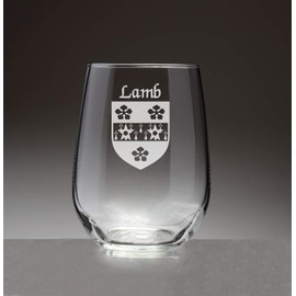 Lamb Irish Coat of Arms Stemless Wine Glasses (Sand Etched)
