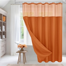 MitoVilla Extra Long 72 x 84 Shower Curtain Set with Snap-in Liner, Orange Waffle XL Heavyweight Fabric Cloth Shower Curtains for Modern Luxury Hotel Spa Bathroom Decor, Burnt Orange