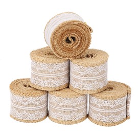 6pcs 2M/Roll Burlap Rolls with Lace Hessian Jute Ribbon for Wedding Decoration Craft