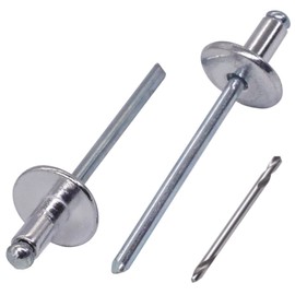 SKIR'CO (Pack of 50) Large Flange Aluminium Blind Rivets 4.0 x 8 mm, Steel Mandrel, Drill Included
