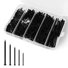 5 Sizes Hardware Nails Assortment Kit, Flat Nails for Picture Wall Hanging, Wood Nails, Common Nails Hanging Nails, Black, 400 PCS