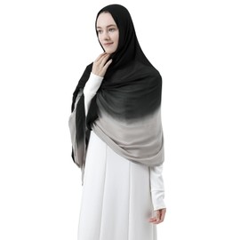 wocharm Women Hijab Soft Modal Jersey Scarf Muslim Hijabs for Women, Ombre Gradient Color Long Head Wrap Shawl (Black & Grey)