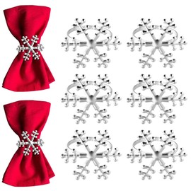 6Pcs Christmas Snowflake Napkin Rings Serviette Holder Napkin Buckle Xmas Napkin Rings Wedding Xmas Holiday Party Dinning Table Decoration Silver