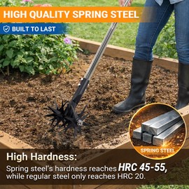 CKLT 66in Rotary Cultivator with Tempered Spring Steel Tines and Adjustable Stainless Steel Handle Manual Garden Tiller Tool for Loosening Soil Mixing Fertilizer