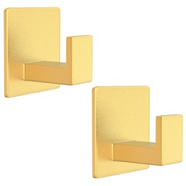 HUFEEOH 2 Pack Adhesive Towel Hooks, Gold Hand Towel Hook Sticky Wall Hooks Shower Towel Hook for Bathroom, Aluminum Small Adhesive Hooks Bathroom Towel Hooks Towel Hanger