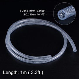 sourcing map Braided Reinforced PVC Tubing 10mm ID 14mm OD 1m Transparent High Pressure for Water Hose