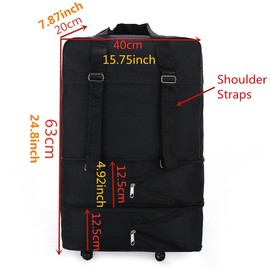 Radefasun Small Size Expandable Extra Travel Oxford Duffel Bag with Wheels Waterproof Lightweight Traveling Foldable Suitcase Black