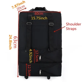 Radefasun Small Size Expandable Extra Travel Oxford Duffel Bag with Wheels Waterproof Lightweight Traveling Foldable Suitcase Black