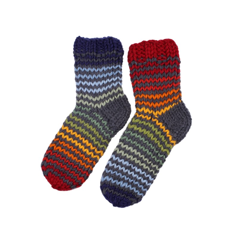 Pachamama Women 100% Wool Bed Sofa Socks Handknitted Stripe Navy