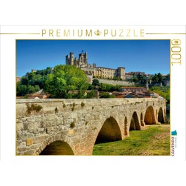Premium Textile Canvas 45 x 30 cm Béziers – Old Bridge and Cathedral