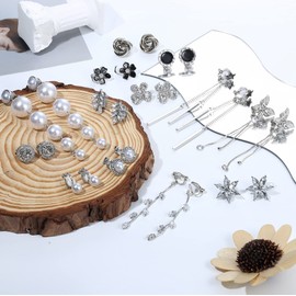 Drperfect 13 Pairs Clip On Earrings for Women Gold/Silver Non Pierced Drop Earrings CZ Simulated Pearl Butterfly Flower Star Twist Knot Hypoallergenic Clip Earrings Set