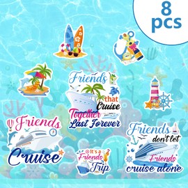 Friends Trip Cruise Door Magnets - 8 Pcs Palm Tree Dolphin Cruise Ship Door Decorations Waterproof Cruise Accessories Door Magnetic Stickers For Carnival Stateroom Cabin Refrigerator Party Decor