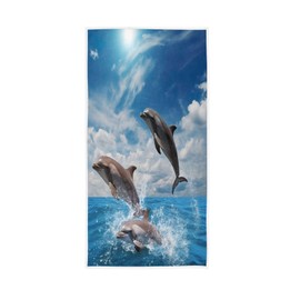 Qilmy Beautiful Sunset Dolphin Jumping Bathroom Towels Ultra Soft Hand Towels Face Towel Washcloth for Gym, Sports Ground, Swimming Pool, Running