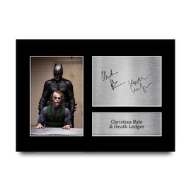 HWC Trading A4 Christian Bale & Heath Ledger The Dark Knight Joker Gifts Printed Signed Autograph Picture for Movie Memorabilia Fans