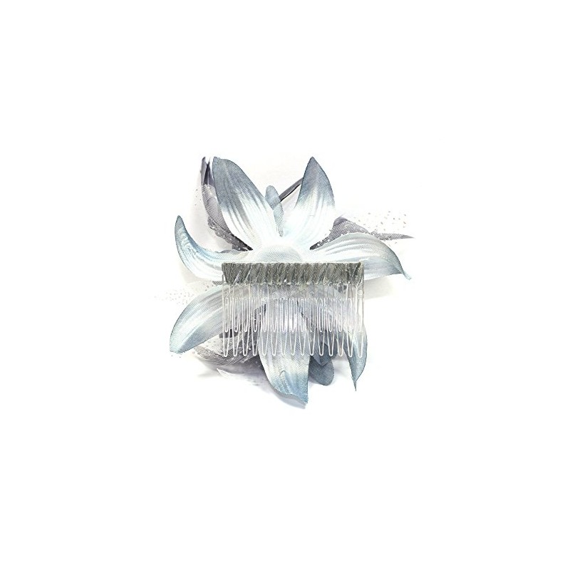 Pretty Cool - Grey Flower & Feather Comb Fascinator