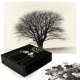 Ambesonne Black and White Jigsaw Puzzle for Adults, Lonely Tree in Field with Many Leafless Branches Countryside Vintage, Heirloom-Quality Fun Activity Durable Cardboard, 1000 pcs, Ivory Dark Grey