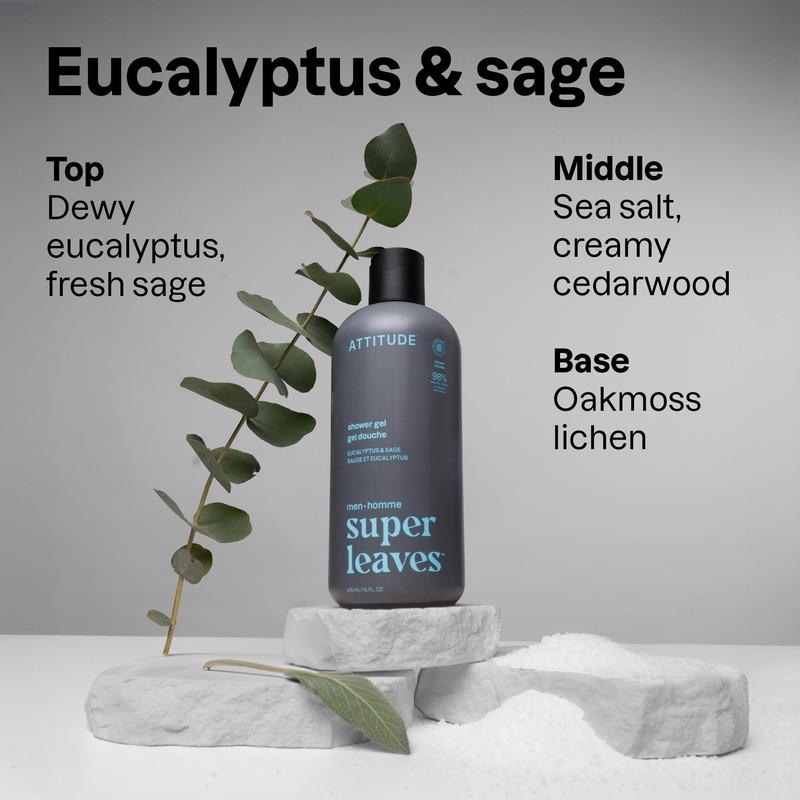 ATTITUDE Shower Gel Body Wash for Men, 98% Natural Origin