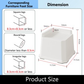 Lutown-Teen 6 Pack Bed Risers 3 Inch Heavy Duty Oversized Bed Furniture Elevators 1,500 lbs Lifts Up Riser for Sofa and Table, White