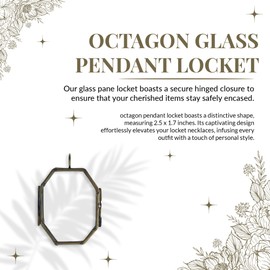 HHH Designs Octagon (Horcrux) Glass Pane Pendant Locket | Locket Necklace for Women with Antiqued Brass Finish | Set of 4 Glass Pane Locket Pendant | Gift for Women to Express your Love