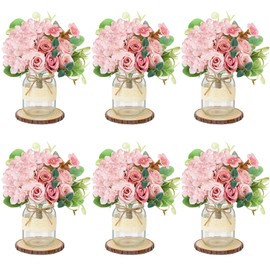 Set 6 Mason Jar Table Centerpiece - Wedding Centerpieces for Tables, Mason Jar Flower Centerpiece Vases Decor- Boho Farmhouse Rustic for Engagement, Bridal Shower, Wedding, Versatile Decor (Pink)
