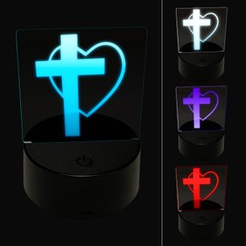 Sniggle Sloth Cross and Heart Love Christian 3D Illusion LED Night Light Sign Nightstand Desk Lamp