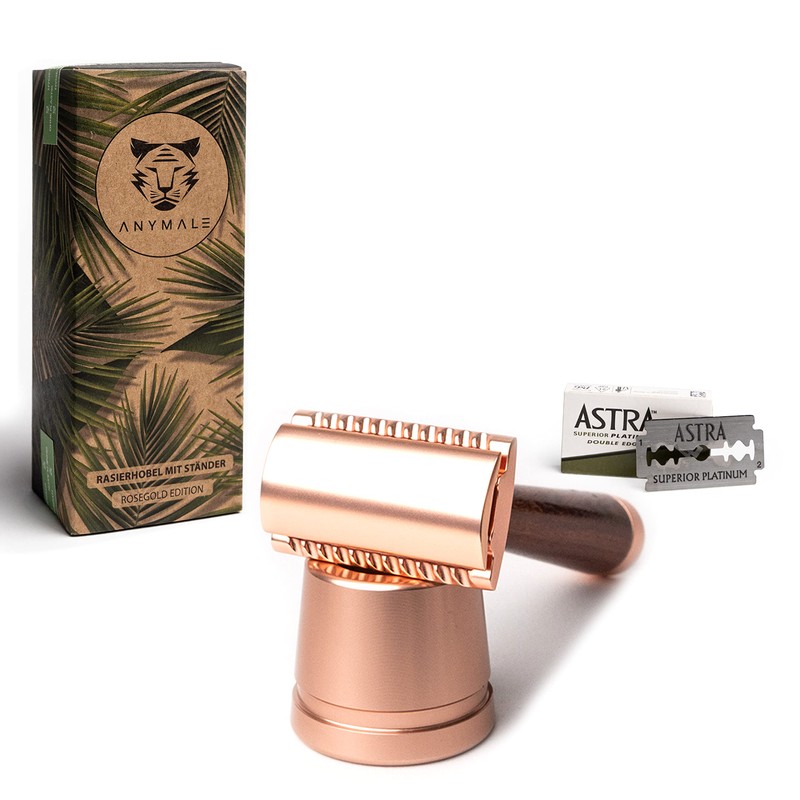 ANYMALE® Safety Razor with Sandalwood Handle - Set with Stand