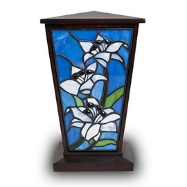Lily Stained Glass Memorial Urn for Adults - Large - Holds Up to 200 Cubic Inches of Ashes - White Cremation Urn for Ashes