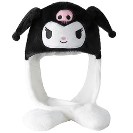 AUMXXJM Kurromi Hat with Ears Movable Jumping Pop Up Hat, Kurromi Plush Ear Moving Jumping Hat Funny Plush Hat with Moving Ears Cosplay Hat Cartoon Jumping Cap Ears Moving Hat Gifts for Kids (Black)