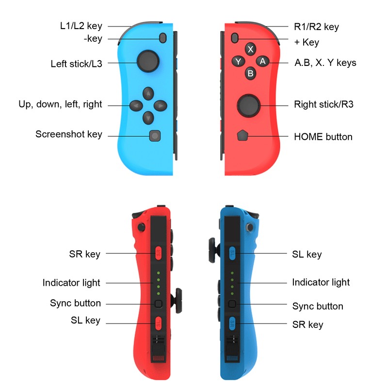 For Joycon Game Console Wireless Bluetooth Gamepad Right Left(rouge Bleu