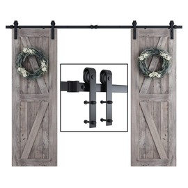 SMARTSTANDARD 9 FT Double Barn Door Hardware Kit, Sliding Door Track-Smoothly and Quietly -includes Detailed Installation Fit 27" Wide Doorpanel (J Shape Hanger) Black