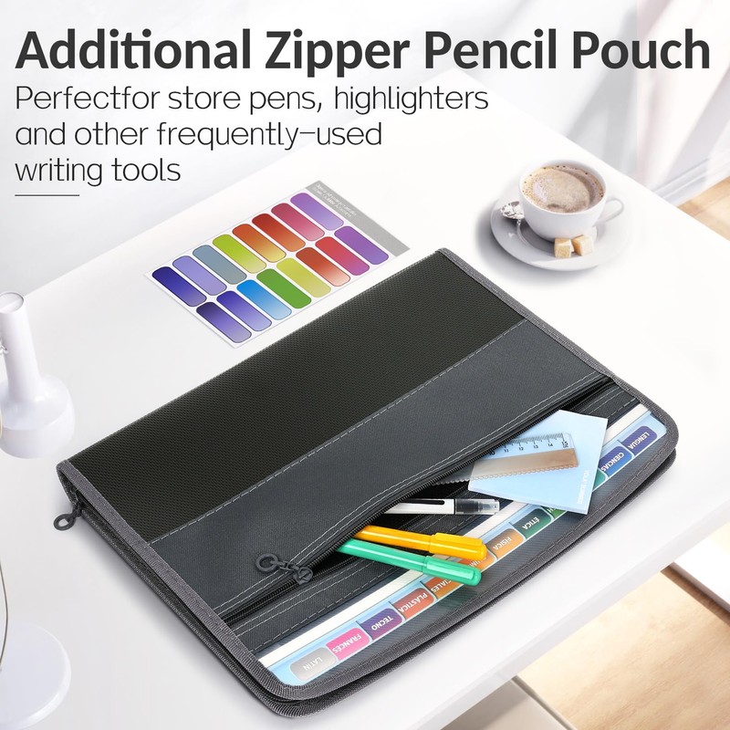 Sooez Accordion File Organizer with Safe Zipper, 12 Pocket Expanding