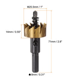sourcing map Hole Saw 25.5mm (1") M35 HSS (High Speed Steel) Titanium Coated Drill Bit Cutter Opener for Stainless Steel Aluminum Alloy Metal Wood Plastic