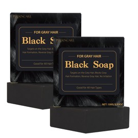 VAEYAE 2 Pcs Herbal Black Soap for Gray Hair Reverse, Fo Ti Castor Oil for Hair Darkening & Thickening, Men & Women Hair Growth Grey Cover Shampoo Bar, Natural Polygonum Multiforum Reducing Hair Loss
