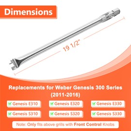 QuliMetal 19.5" Grill Burner for Weber Genesis 300, Genesis E330 E320 E310 S310 S320 S330 Gas Grill with Front Control Knob, 304 Stainless Steel 62752 Burner Replace Genesis e330 Burner Tubes, 4 Pack