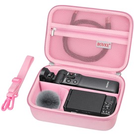 BOVKE Tragetasche für Sony ZV-1.ZV-1F.ZV-1 II Vlog Digitalkamera Bluetooth Griff Vlogger Zubehör Kit für Vlogger YouTube Live Video Streaming, Mesh Tasche für USB Kabel Ladegerät, Pink