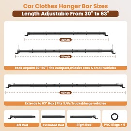 Car Hanging Accessories,Travel Hangers,Telescopic Adjustable 30-63 Inches for Compact & midsize Cars,Automotive,SUVs,Trucks,Black