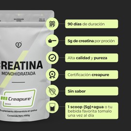 CAROFIT | Creatina Monohidratada Creapure® 100% Pura | Sin Sabor, Vegana, Sin Azúcar | 90 Porciones de 5g | Creatina Premium para Energía, Fuerza y Recuperación Muscular - 450g