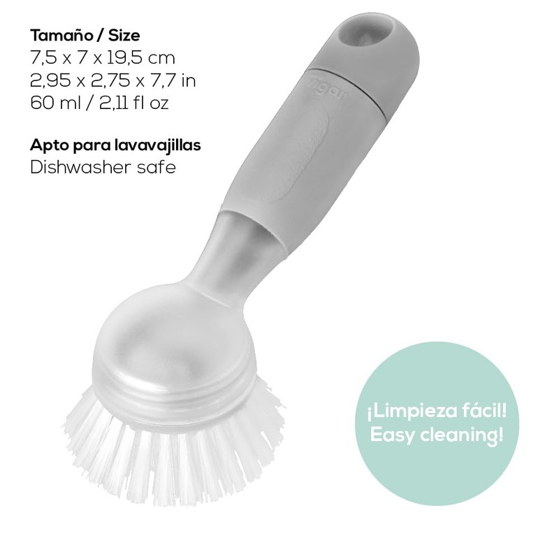 Vigar Rengo Soap Dispensing Dish Brush, Grey