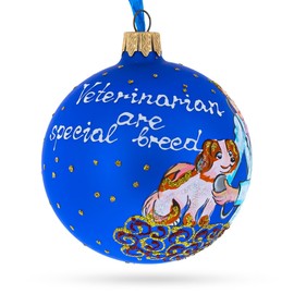 Veterinarian Checking Dog Blown Glass Ball Christmas Ornament 3.25 Inches