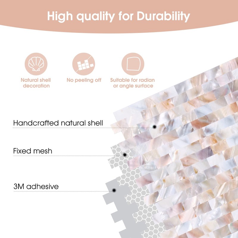 5 - Sheet Pearl Shells Tile Peel and Stick Backsplash,