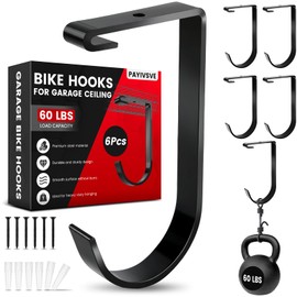Payivsve Bike Hooks for Garage Ceiling Mount Rack, Add on Storage Flat Hook Accessory Overhead Garage Hooks for Ceiling Rack and Wall Shelving(6 Pack)