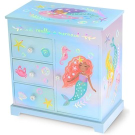 Musical  Box for Girls -  Music Box with Drawers,  Gifts for Girls,   Boxes for Ages 3-10 - 9 x 5 x 9.3 in, - Color: Mermaid