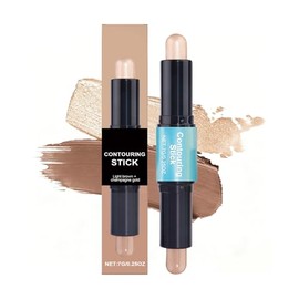 Barra de modelado y contorno facial, color marrón claro + dorado champán, resaltador de contorno en barra de larga duración, mezclable y construible, 