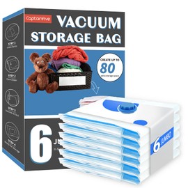 Captainfive CaptainFive Vacuum Storage Bags 6 Packs, JUMBO Vacuum Bags (100 x 80cm) for Clothes, Duvets, Bedding, Pillows, Vacuum Seal Bags for Organization, Moving and Storage