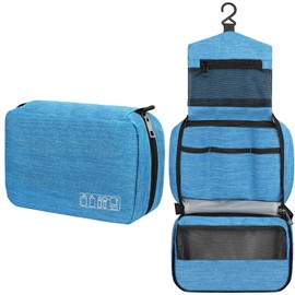 Classycoo Hanging Toiletry Bag - Toiletry Bag Men Cosmetic Bag for Women - Foldable Wash Bag with Hooks Travel Accessories Waterproof Unisex, blue, Travel