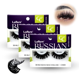 Laflare 3D False Eyelashes Russian volume Strip Lashes | Fluffy, Wispy, Lightweight | Faux Mink Eyelashes Extension C Curl Wispy Handmade Soft Reusable 3 Packs Value Combo. (FCM01X3C)