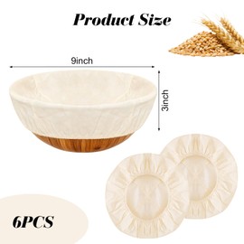 Bcxfbxd 6 Pcs Bread Basket Liner Cloth 9 Inch Round Baking Sourdough Basket Cover Natural Rattan Dough Banneton Proofing Cloth for Kitchen
