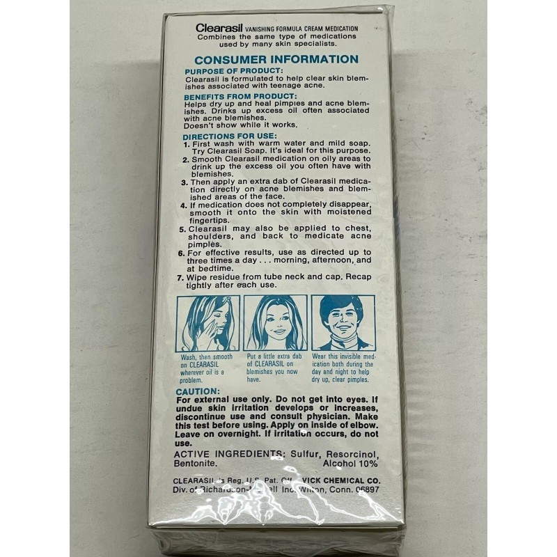 Clearasil Vintage 1970's Clearasil Acne Cream Medication Large Size 1.2