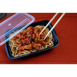 AmerCare 8.75 Inch x 6 Inch Black Plastic Container, 2 Inches Deep, 38 Ounces, for Microwave or Freezer, Pack of 150